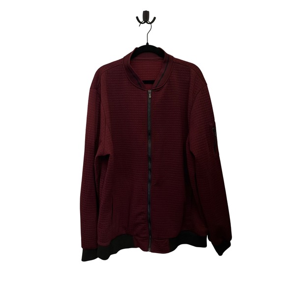 Other - Mens Burgundy Quilted Grid Bomber Jacket Full Zip Sleeve Pocket XXXL